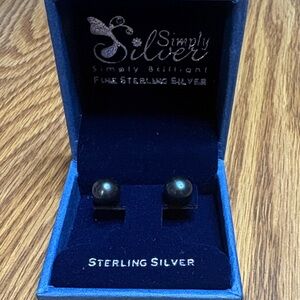 Sterling Silver Black Pearl Stud Earrings
